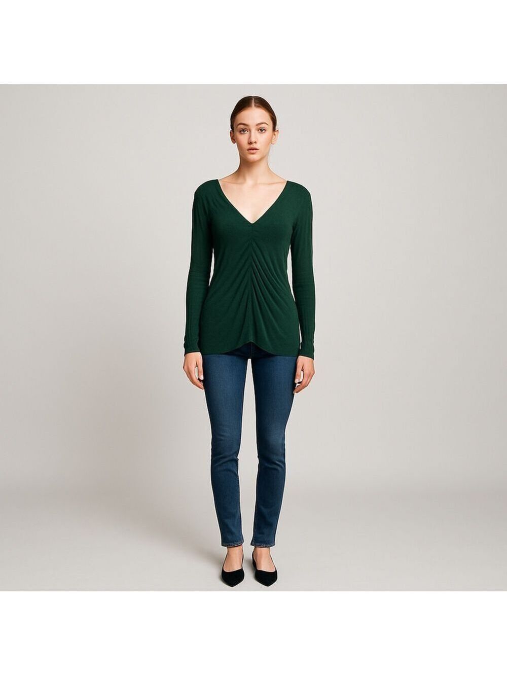 Design History Blouse Long Sleeve Medium Hunter Green